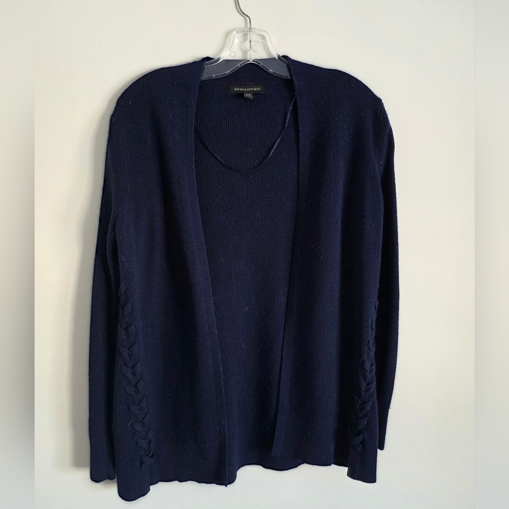 BANANA REPUBLIC | Open Front Wool Sweater Cardigan Navy Lace Details Sz S